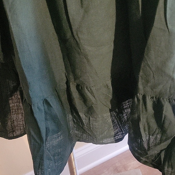 Women’s Dark Green Long Sleeve Smocked Mini Dress - Picture 3 of 6